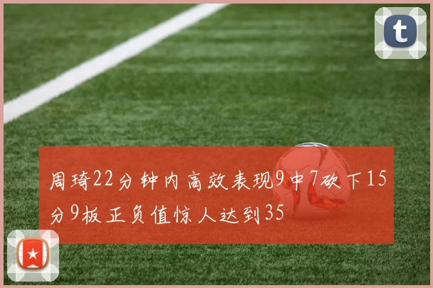 周琦22分钟内高效表现9中7砍下15分9板正负值惊人达到35